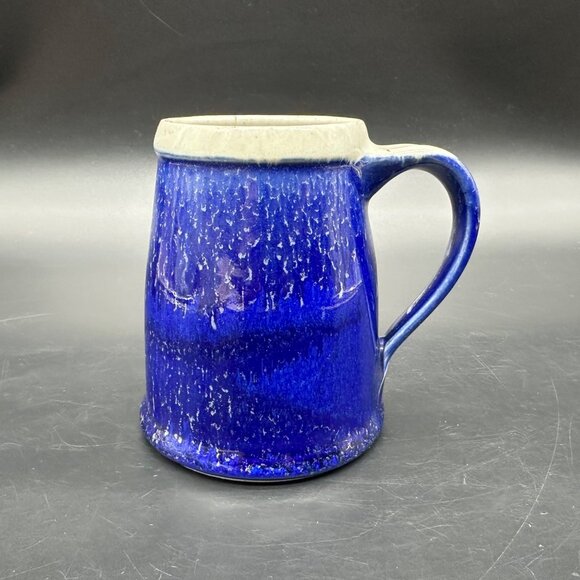 Vintage Art Pottery Mug Whitefish Montana Blue Drip Glaze 2004 Handmade Cup - Picture 2 of 11
